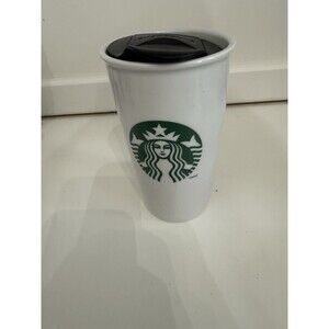 Starbucks White Green Mermaid Siren Logo Ceramic Travel Car Tumbler Mug 10oz Lid
